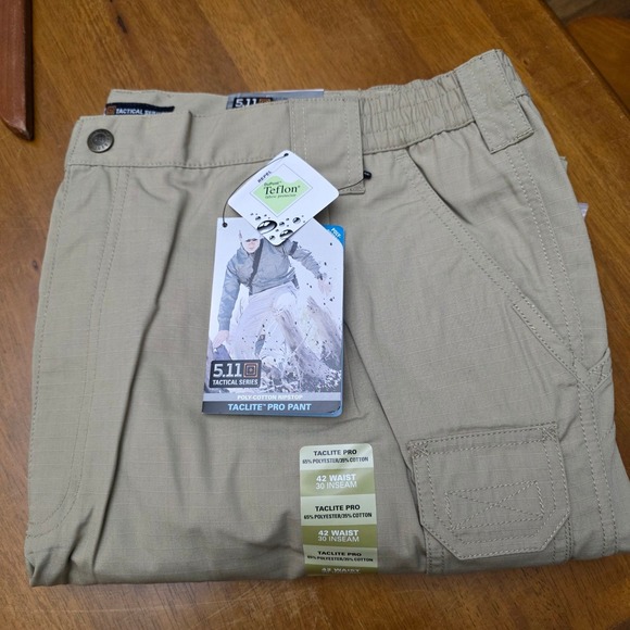 5.11 Tactical Taclite Pro Pants‎ Ripstop Teflon Workwear Khaki 42x30 NEW - Picture 3 of 16